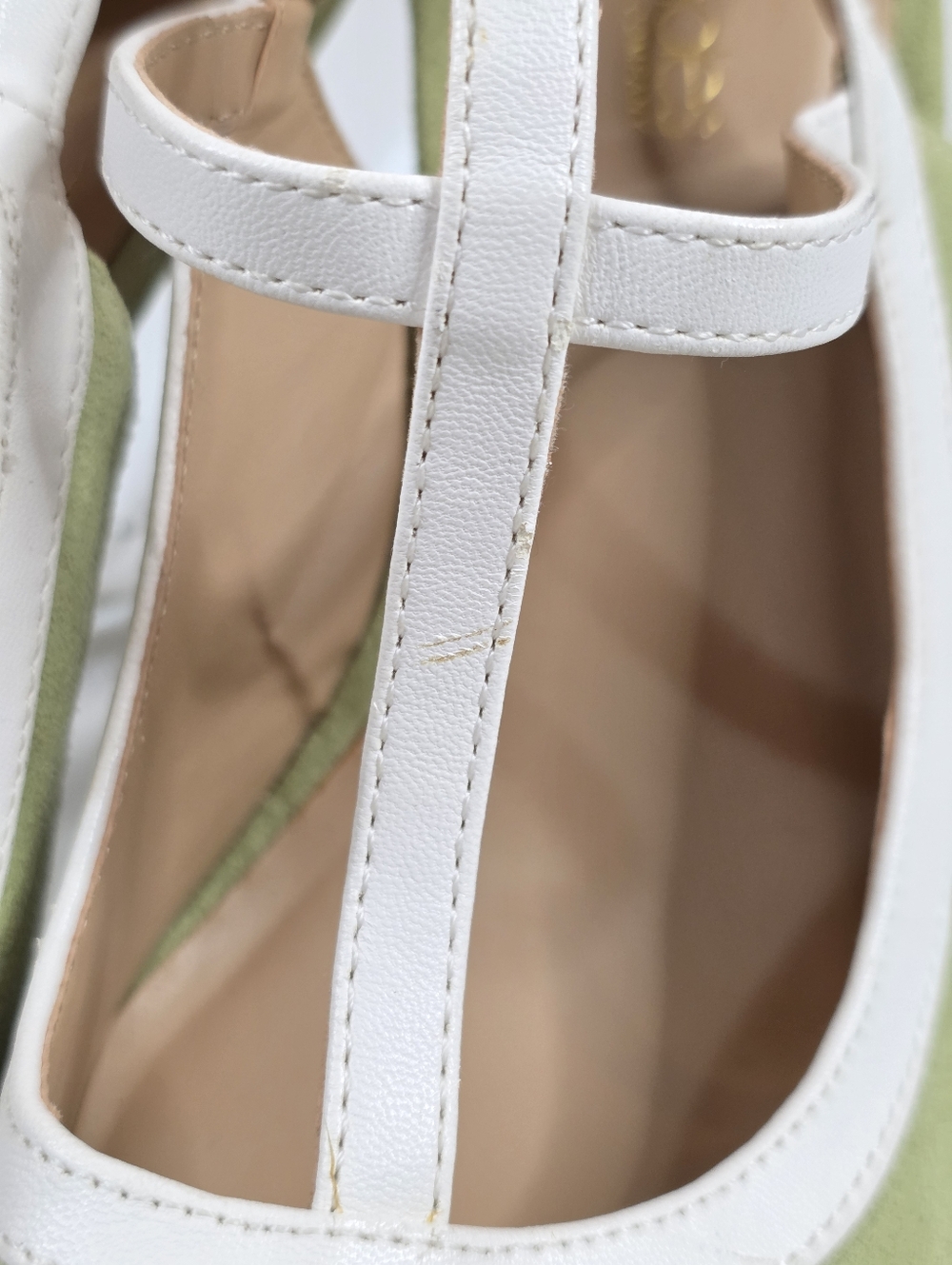 Eva Mendes NY T-Strap Pointed Toe Stiletto Heels Green Faux Suede Pumps Size 9M - Picture 11 of 16
